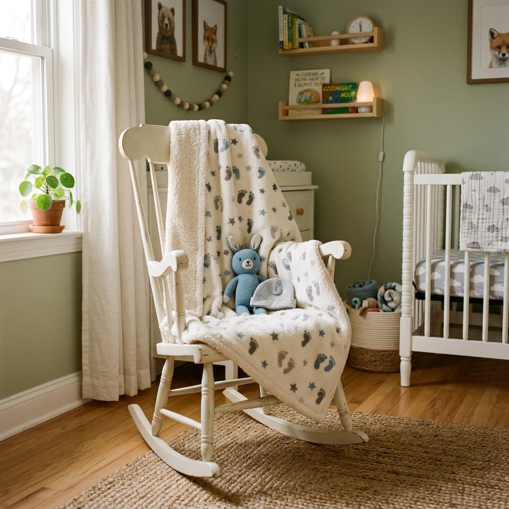 Sherpa blanket draped over a chair